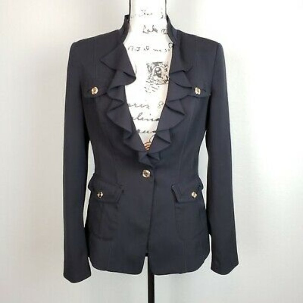 WHBM Ruffle Blazer Jacket Military Style
